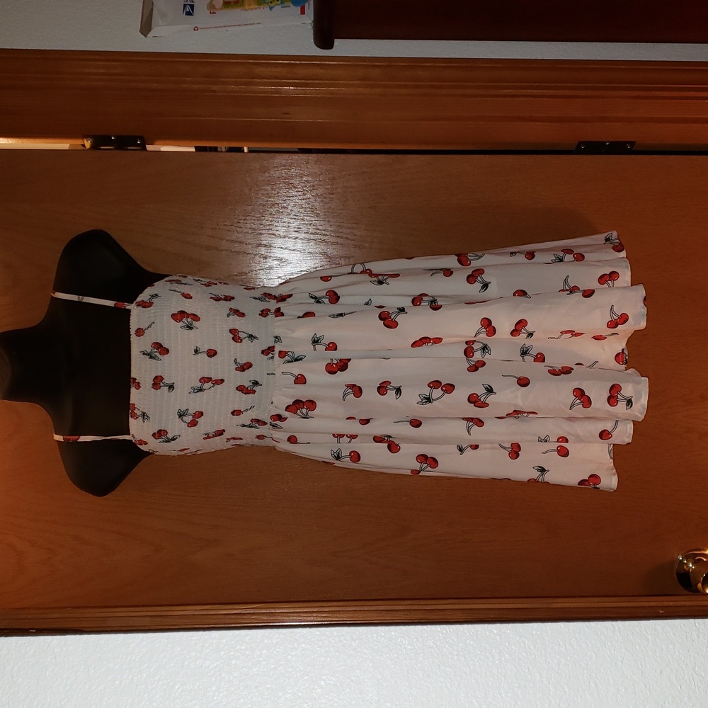 $15 or 2/$20. Super Cute White Sundress Tie Shoulder w/ Cherry Print Size S(2-4)